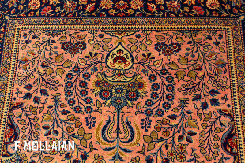 Antique Persian Kashan (Dabir) Floral Salmon Color Rug n°:81484990